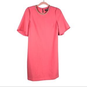 Karl Lagerfeld Faux-Pearl neckline Short sleeve Shift Dress Coral Size 2